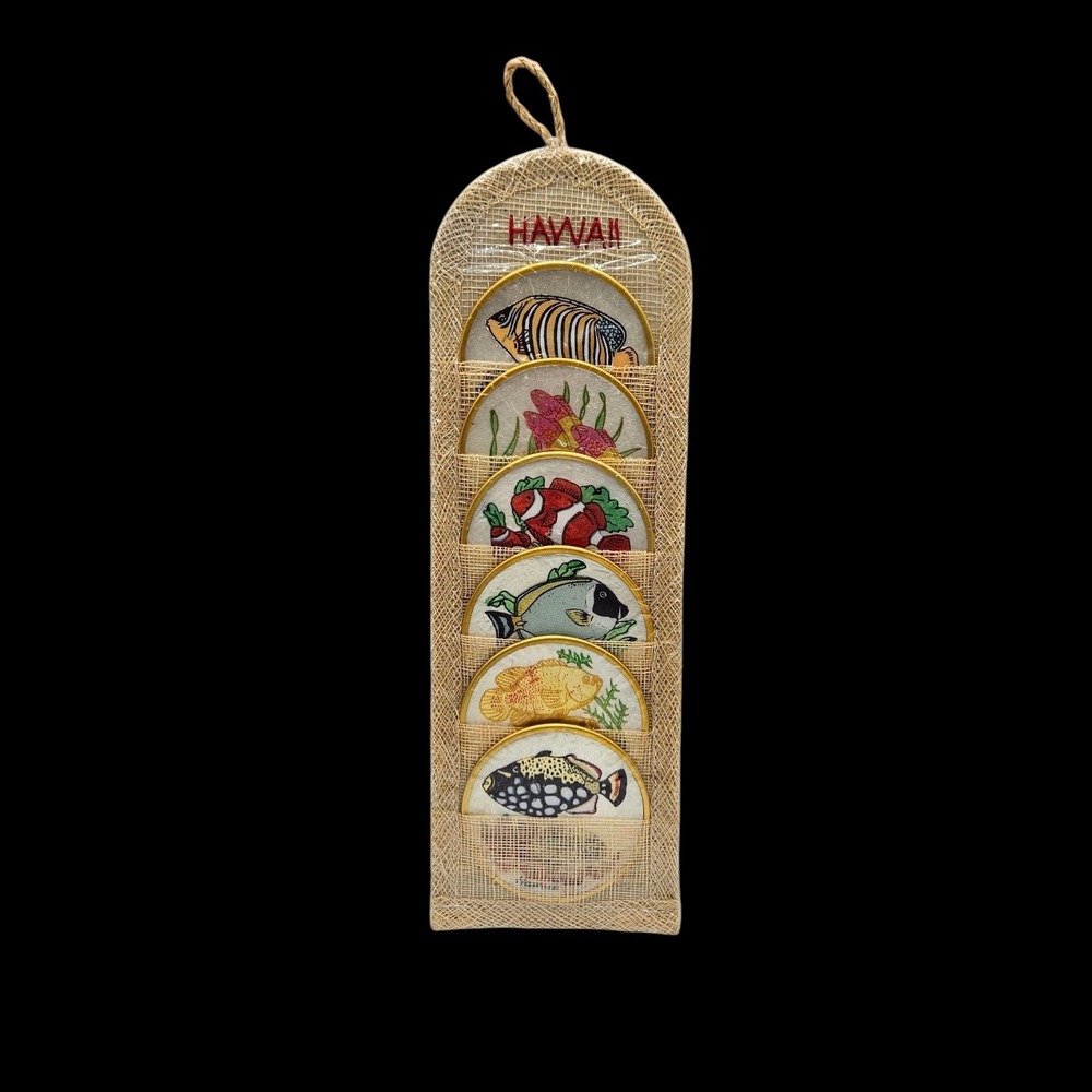Capiz Shell Tropical Fish Coasters Set of Six Souvenirs Hawaii Wall Hanging